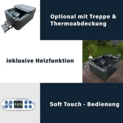 HOME DELUXE Outdoor Whirlpool ZWART MARMER Met trap en thermische afdekking
