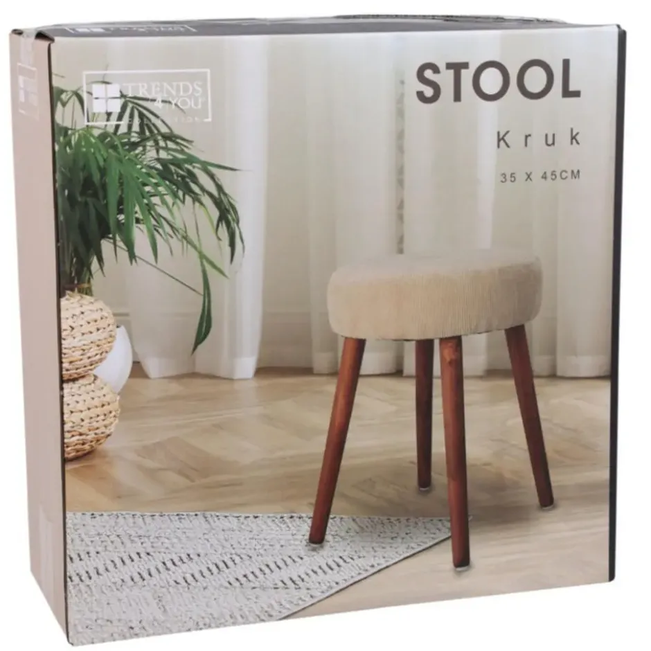 Home & Styling Bijzet krukje - creme wit - hout/stof - 45 cm