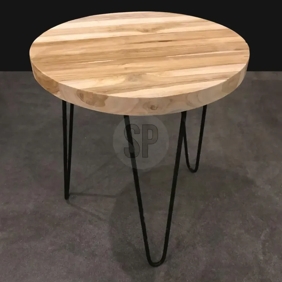 Home & Styling Bijzettafel - zwart/bruin - metaal en teak hout