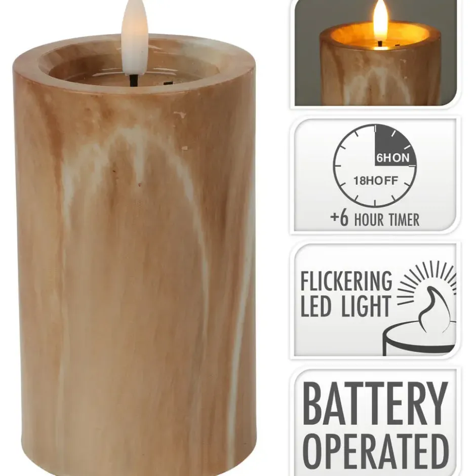 Home & Styling LED kaars - marmer bruin -D7,5 x H12,5 cm