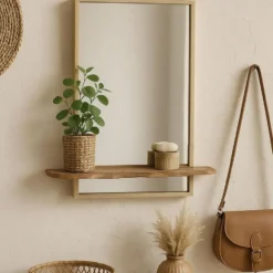 Home & Styling Spiegel met plank - rechthoek - MDF - bruin - 60cm