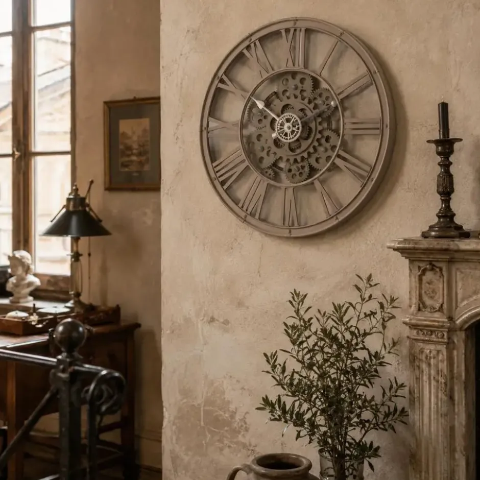 Home & Styling Wandklok/muur klok Vienna - Dia 39 cm - beige