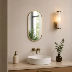 Home & Styling Wandspiegel - ovaal - metaal - bronsgoud - 50x25cm