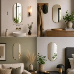 Home & Styling Wandspiegel - ovaal - metaal - bronsgoud - 50x25cm
