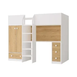 Hoogslaper CINAMO - 1 plaats - Natuurlijk licht Wit Hout paneel