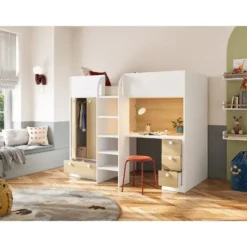 Hoogslaper CINAMO - 1 plaats - Natuurlijk licht Wit Hout paneel