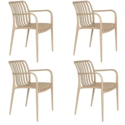 Housecraft Amae Tuinstoel Armleuning Kunststof Beige - Set van 4