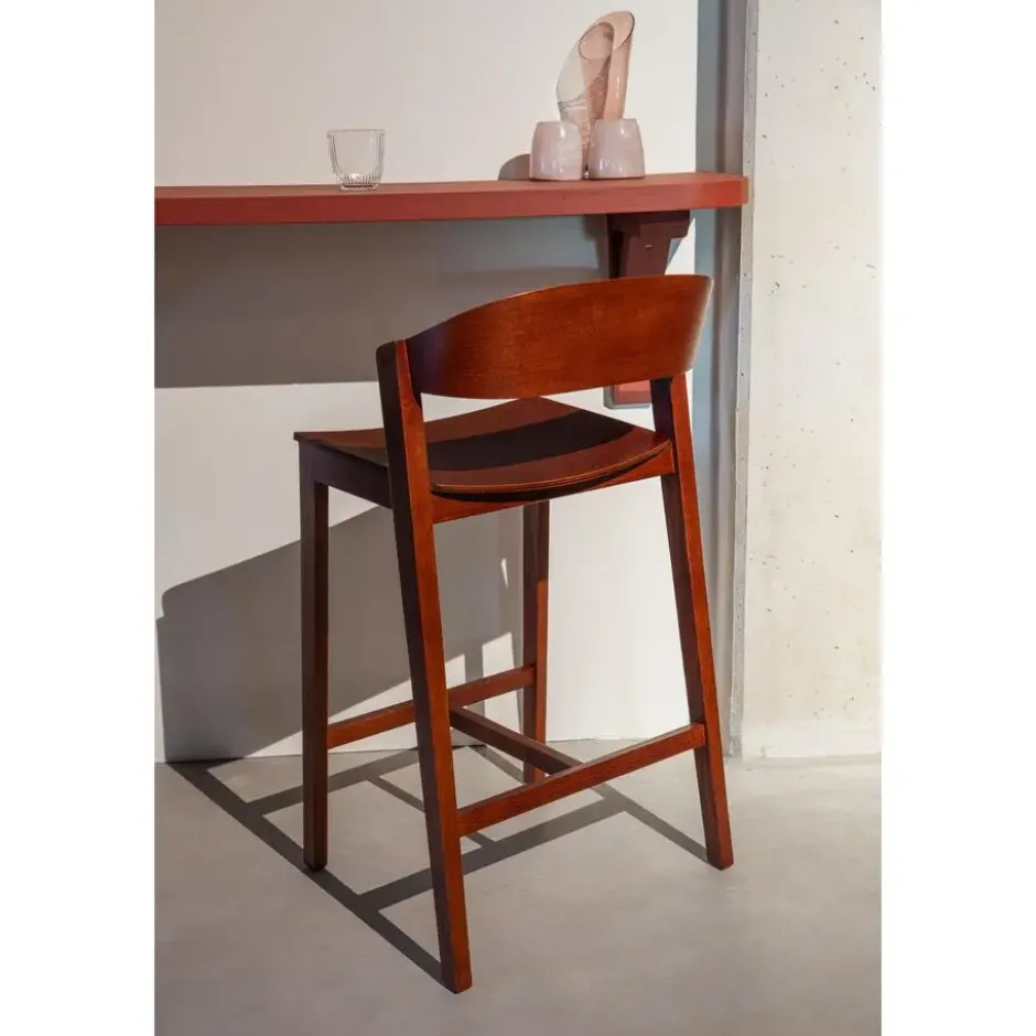 Housecraft Living Wooz Barkruk rugleuning 65 cm Eikenhout Walnoot Bruin