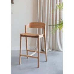 Housecraft Living Wooz Barkruk rugleuning 65 cm Eikenhout Naturel