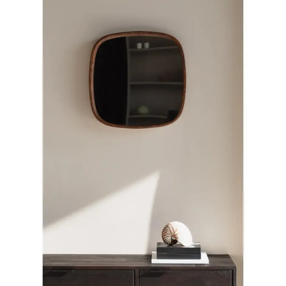 Housecraft Nyko Spiegel/ Wandspiegel Vierkant Hout 50x50 cm Bruin