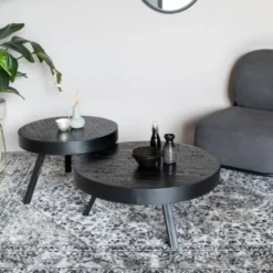 Housecraft Suri Salontafel Rond 70 cm Teakhout Zwart