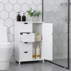 Houten Badkamer Buffet met 4 laden - Vrijstaand - Wit