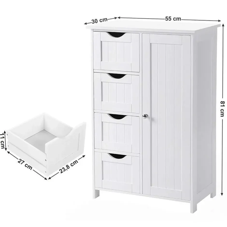 Houten Badkamer Buffet met 4 laden - Vrijstaand - Wit