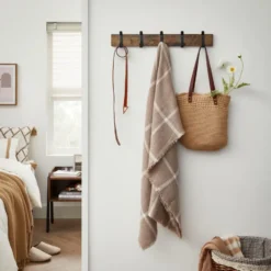 Houten Wandkapstok met 10 Haken - Compacte Muur Kapstok - Vintage Bruin / Zwart