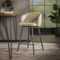 Hoyz Collection - Barstoel Boucle Salon - 2 Stuks - Boucle Zandkleur