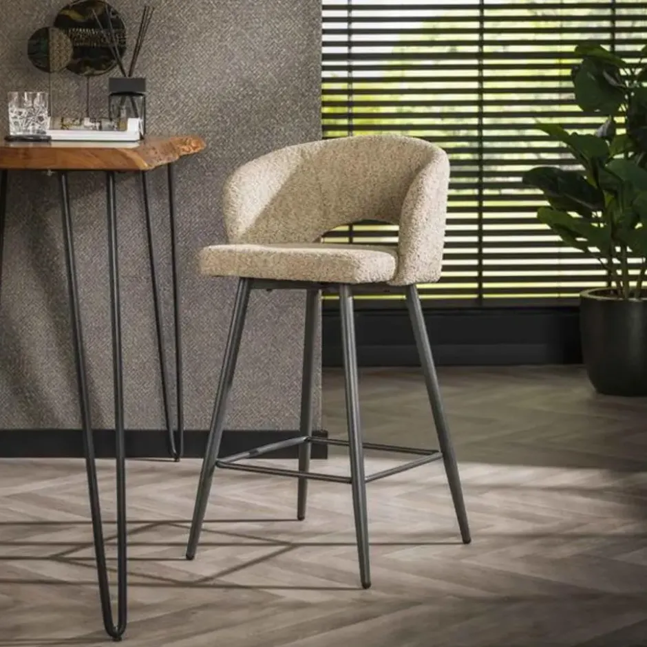 Hoyz Collection - Barstoel Boucle Salon - 2 Stuks - Boucle Zandkleur