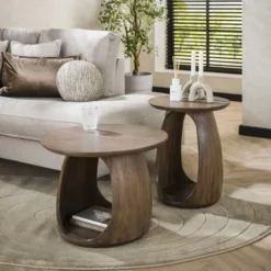 Hoyz Collection - Bijzettafel Flow Solid S - Massief Acacia Glaze Brown