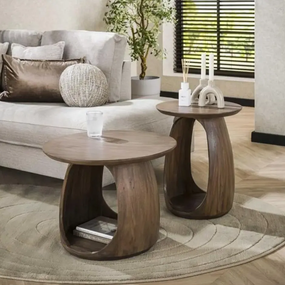 Hoyz Collection - Bijzettafel Flow Solid S - Massief Acacia Glaze Brown