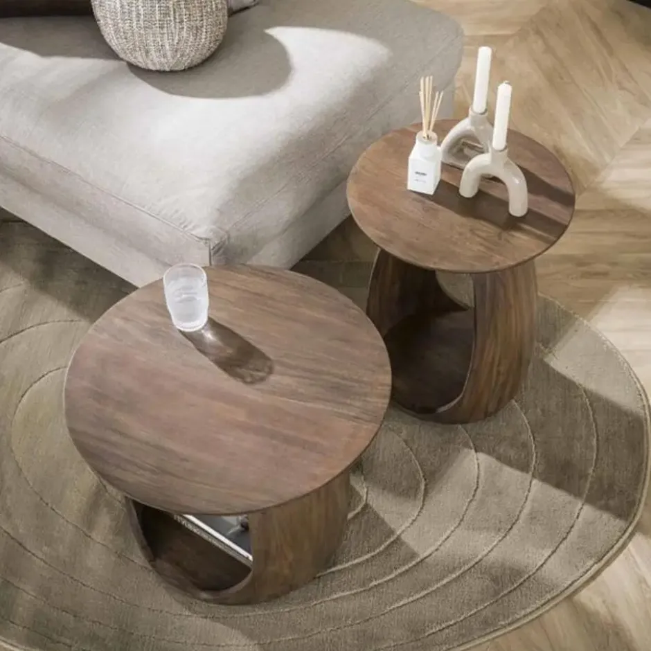 Hoyz Collection - Bijzettafel Flow Solid S - Massief Acacia Glaze Brown