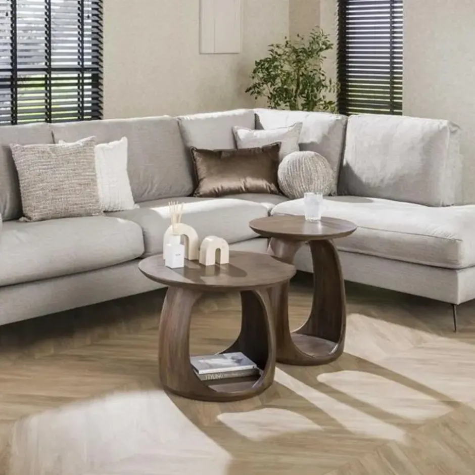 Hoyz Collection - Bijzettafel Flow Solid S - Massief Acacia Glaze Brown