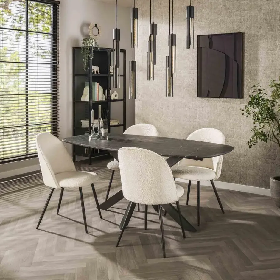 Hoyz Collection - Eetkamertafel 180 Deens Ovaal - 3D Melamine Slate Stone