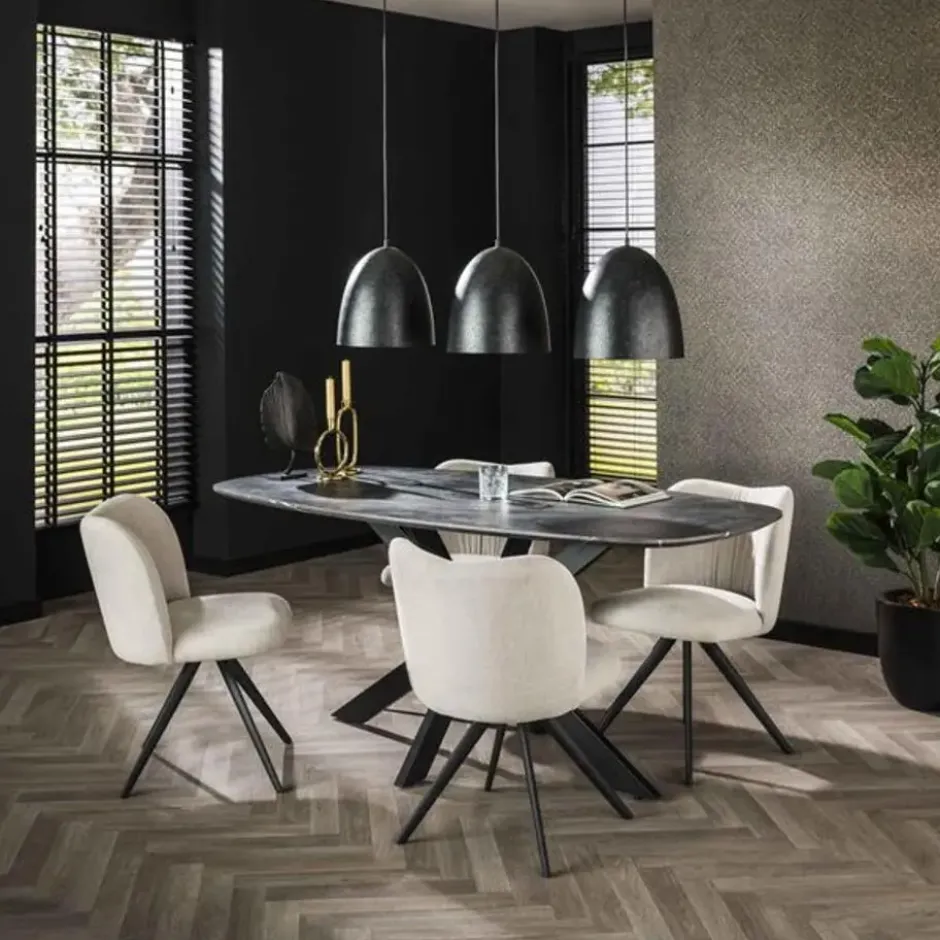 Hoyz Collection - Eetkamertafel 180 Deens Ovaal - 3D Melamine Slate Stone