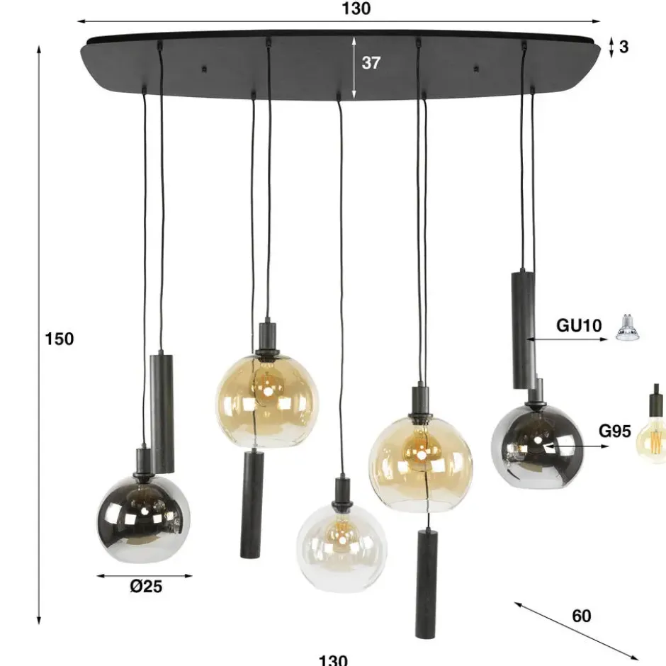 Hoyz Collection - Hanglamp Sfera Tricolore 5+4-lichts - Artic Zwart