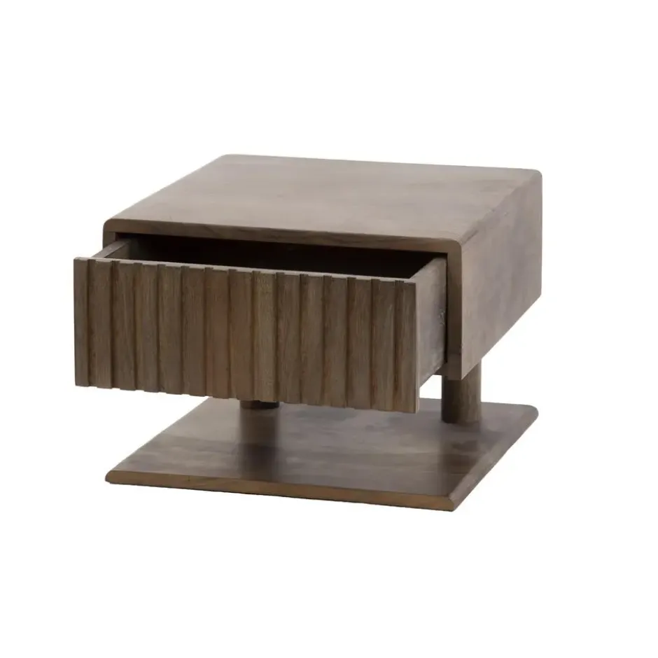 Hoyz Collection - Nachtkastje Carve Shelve Zwevend 1 Lade - Massief Acacia Bruin