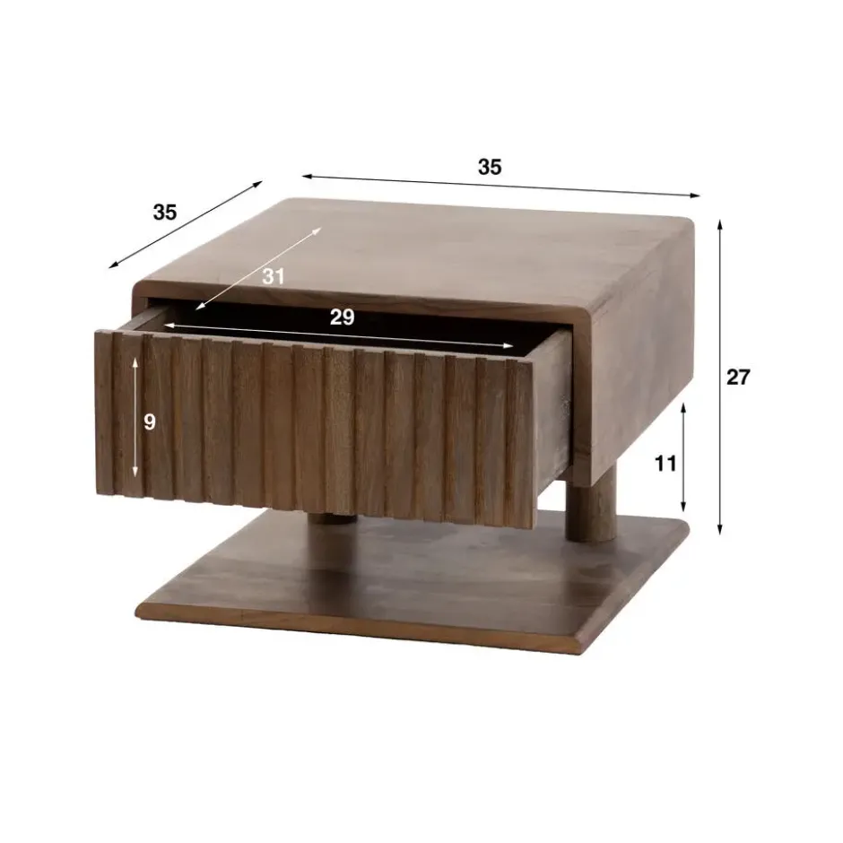 Hoyz Collection - Nachtkastje Carve Shelve Zwevend 1 Lade - Massief Acacia Bruin