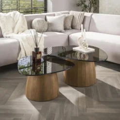 Hoyz Collection - Salontafel Tinto Driehoekig Set Van 2 - Brons Glas