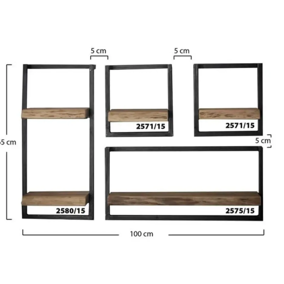 Hoyz - Wandplanken set Edge - Acaciahout - Complete set - 4 stuks