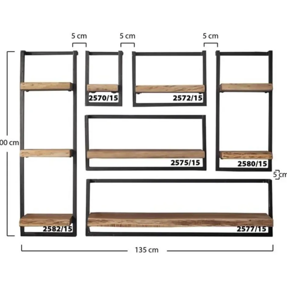 Hoyz - Wandplanken set Edge - Acaciahout - Complete set - 6 stuks