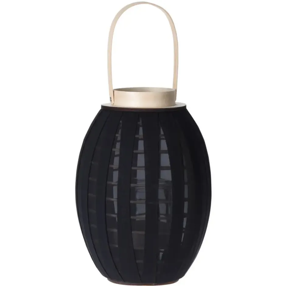 H&S Collection Lantaarn - hout met stof - zwart - 34 cm