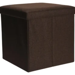 H&S Collection Poef/hocker - opbergbox - bruin - polyester - 38x38 cm