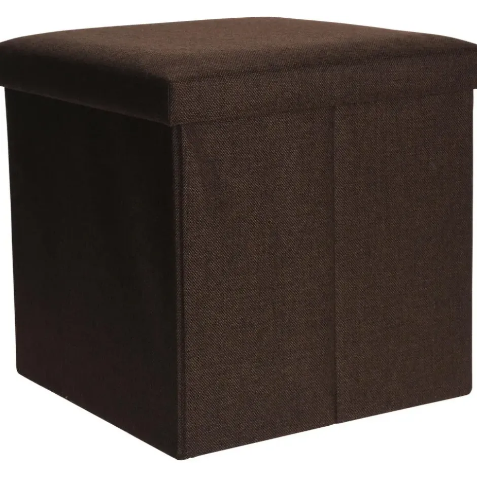 H&S Collection Poef/hocker - opbergbox - bruin - polyester - 38x38 cm