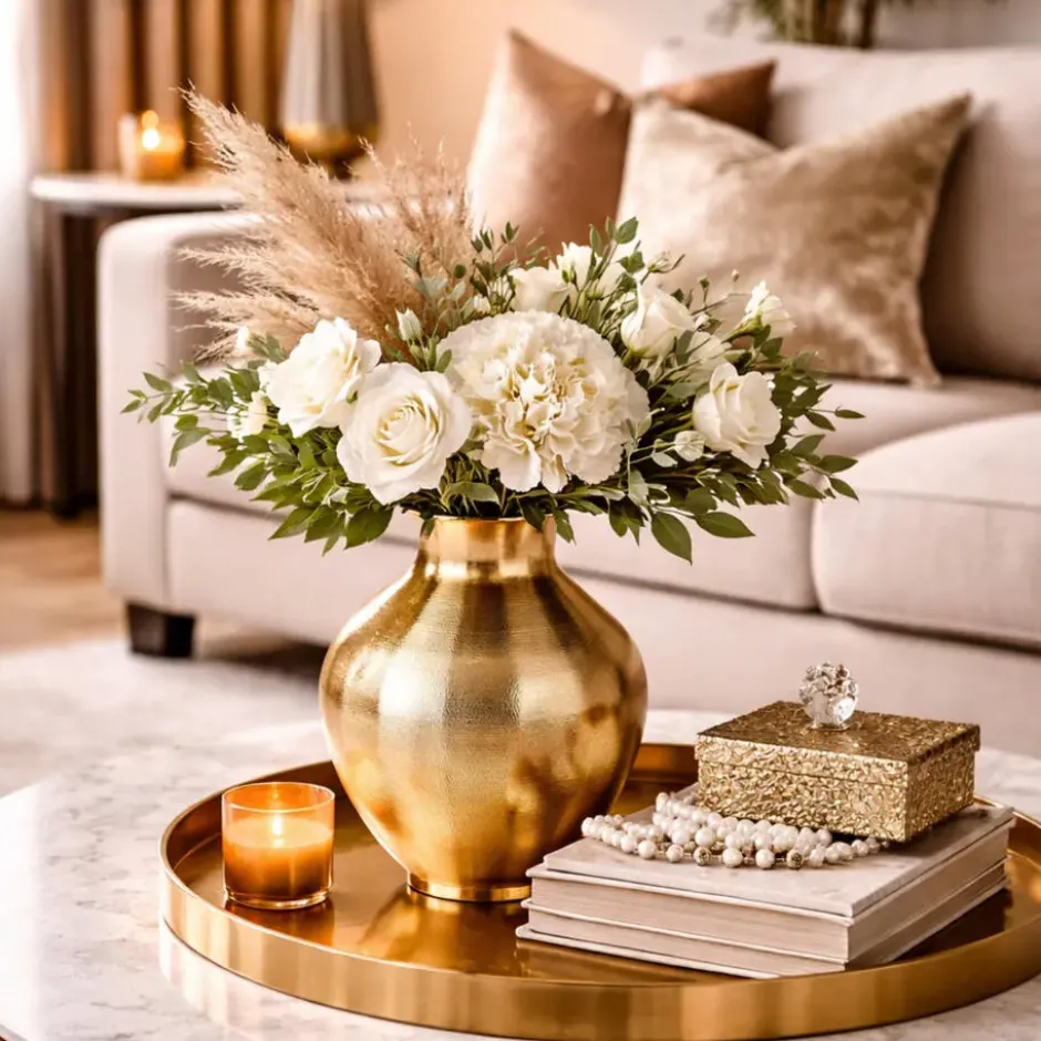H&S Collection Vaas - goud - H37 x D25 cm - metaal - bloemenvaas