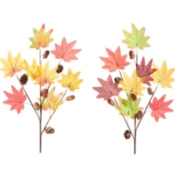 H&S Kunst herfsttak decoratie - 60 cm - steel met Esdoorn bladeren
