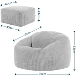 icon - Kingston XL Zitzak Fauteuil met Poef - Ribfluweel - Beige