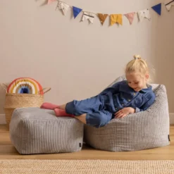 icon - Natalia Kinderzitzak Stoel met Poef - Ribfluweel - Grijs