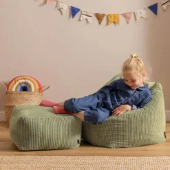 icon - Natalia Kinderzitzak Stoel met Poef - Ribfluweel - Saliegroen