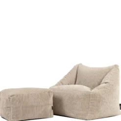 icon - Natalia Kinderzitzak Stoel met Poef - Ribfluweel - Beige