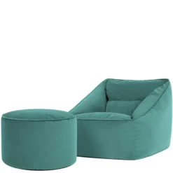 icon Zitzak en XL Poef Natalia - Fluwelen Zitzak - Blauwgroen