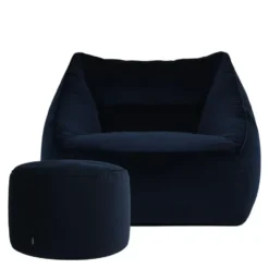 icon Zitzak en XL Poef Natalia - Fluwelen Zitzak - Marineblauw