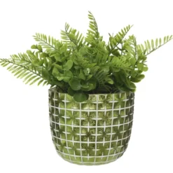 Ideas4seasons Bloempot - ruit motief - metallic groen - 10x8 cm