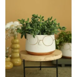 Ideas4seasons Plantenpot ribbel bril - wit/goud - D14 x H11 cm