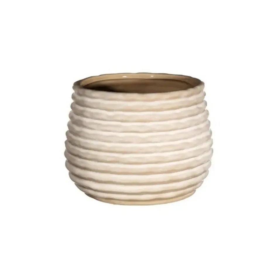 Ideas4seasons Plantenpot ribbel - creme wit - D16 x H13 cm