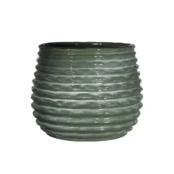 Ideas4seasons Plantenpot ribbel - donkergroen - D16 x H13 cm