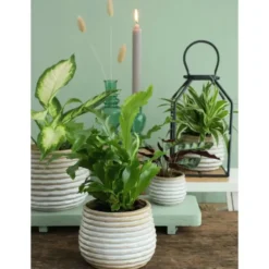 Ideas4seasons Plantenpot ribbel - creme wit - D14 x H10 cm
