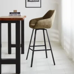 Industriële barkruk Elise groen ecoleder draaibaar Zithoogte 79 cm Leder