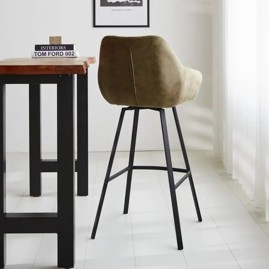Industriële barkruk Elise groen ecoleder draaibaar Zithoogte 79 cm Leder